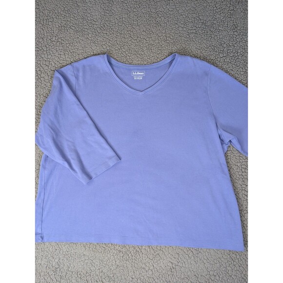 LL Bean Women Size 1X Purple 3/4 Sleeve Cotton Crew Neck T Shirt Basics Outdoor - Picture 2 of 9